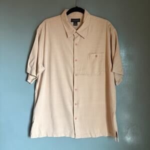 TOSCANO Men's XL Soft Pink/Orange 100% Silk Button Up Collared Shirt Classic